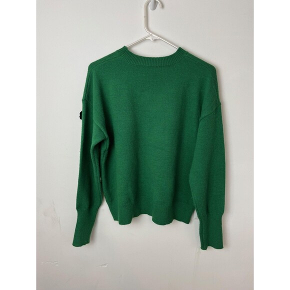 Nanette Lepore Sweater Womens Medium Green Flower Applique Crewneck Pullover - Picture 4 of 6